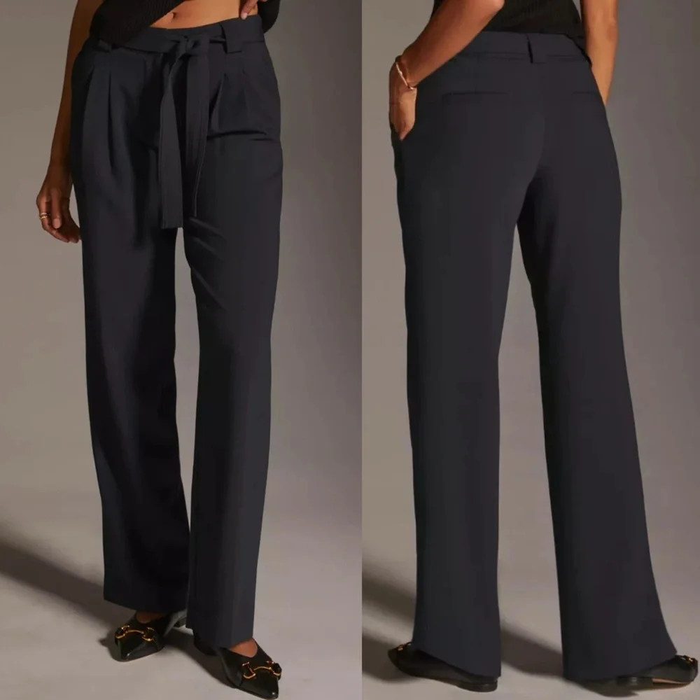 Maeve‎ High Rise Tailored Pleated Belted Trousers In Navy Blue Women's Size 0
